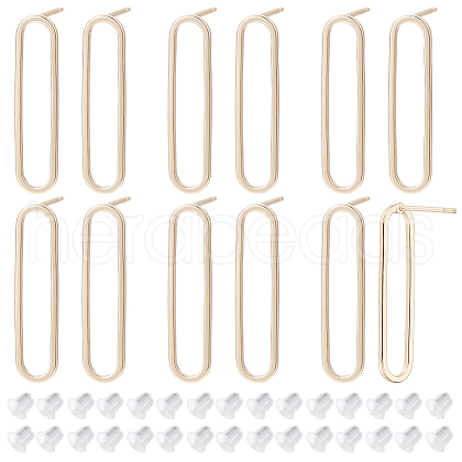 GOMAKERER 12Pcs Brass Hollow Oval Stud Earring Findings KK-GO0001-71-1