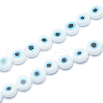 Handmade Evil Eye Lampwork Flat Round Bead Strands LAMP-L058-12mm-14-1