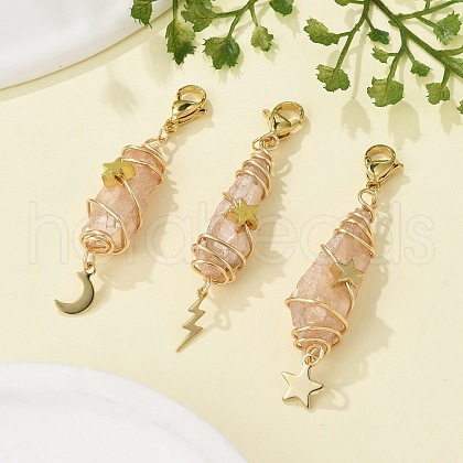 Wire Wrapped Nuggets Electroplated Natural Quartz Crystal Pendant Decorations HJEW-JM03127-09-1