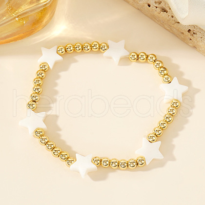 Brass Round Beads Strertch Bracelets SI5591-3-1