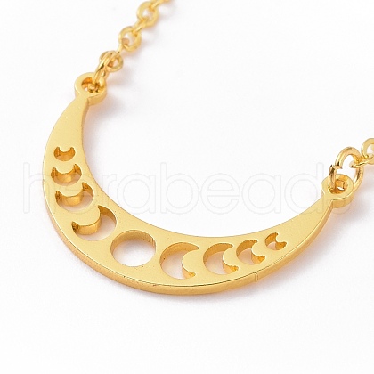 Alloy Moon Phase Pendant Necklace for Women NJEW-G030-01G-1