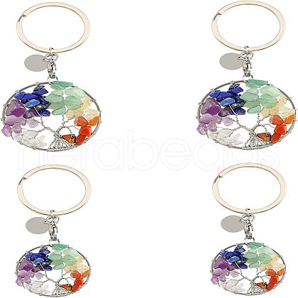 SUPERFINDINGS 4Pcs 2 Style Natural Mixed Stone Keychains KEYC-FH0001-13-1