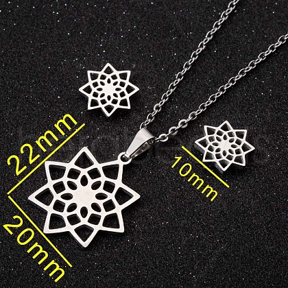 201 Stainless Steel Pendant Necklaces & Stud Earrings Sets FS-WGB00D6-04-1