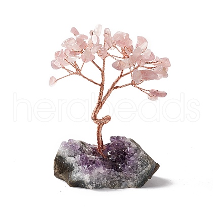 Natural Rose Quartz Tree Display Decoration DJEW-G027-05RG-02-1
