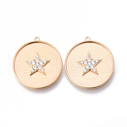 Brass Micro Pave Clear Cubic Zirconia Pendants KK-N232-160-NF-1