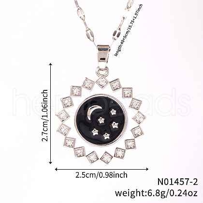 Elegant Brass Pave Clear Cubic Zirconia Moon Pendant Pendant Necklaces NB6973-3-1