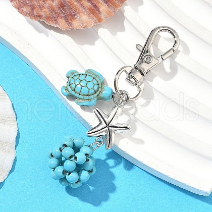 Turtle & Round Synthetic Turquoise Pendant Decorations HJEW-JM03277-01-1