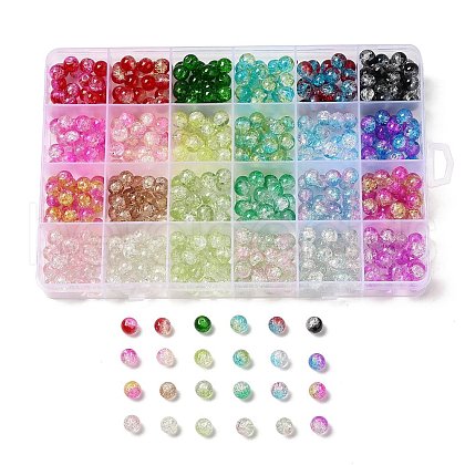 480Pcs 24 Colors Transparent Crackle Glass Beads Strand GLAA-D013-02-1