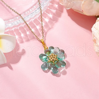 Flower Handmade Glass Seed Beaded Pendant Necklaces NJEW-MZ00096-03-1