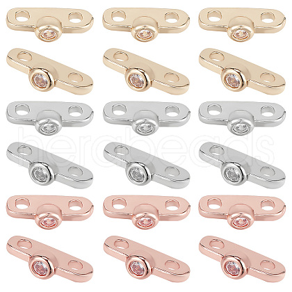 GOMAKERER 18Pcs 3 Colors Brass Micro Pave Clear Cubic Zirconia Slide Charms KK-GO0001-29-1