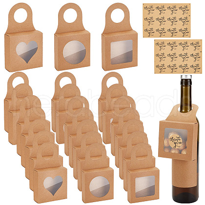   30Pcs 3 Styles Square Kraft Paper Festival Gift Storage Boxes with PVC Window and Hole Handle CON-PH0003-05C-1