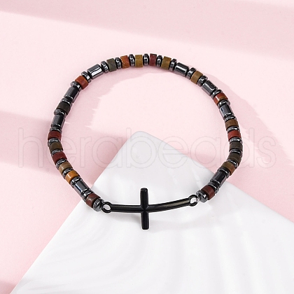 Bohemia Column Natural Picture Jasper Bead Stretch Bracelets BJEW-F493-02EB-1