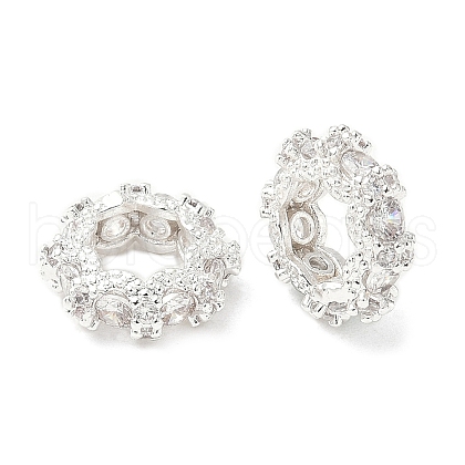 Brass Cubic Zirconia European Beads KK-A254-07S-1