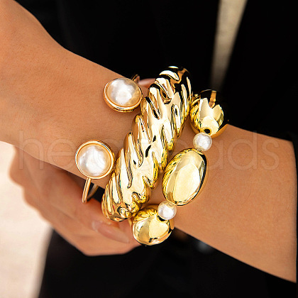 Oval Alloy & Iron & Plastic Pearl Bangles Set FS-WGB93A7-05-1