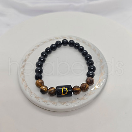 Natural Tiger Eye & Black Obsidian Round Beaded Stretch Braceletes WG32BD9-04-1