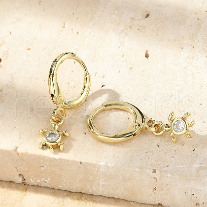 Tortoise Brass Micro Pave Clear Cubic Zirconia Hoop Earrings EJEW-D311-008G-1