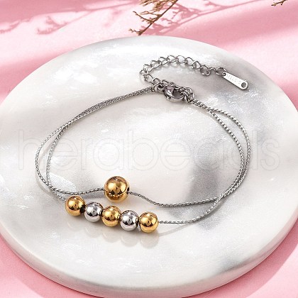 304 Stainless Steel Rolo Chain Multi-layer Bracelets for Women BJEW-D337-01A-GP-1