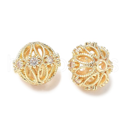 Brass Micro Pave Cubic Zirconia Beads KK-A254-19G-1