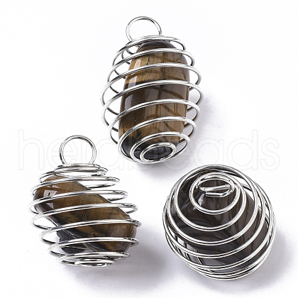 Iron Wrap-around Spiral Bead Cage Pendants IFIN-R239-05P-1