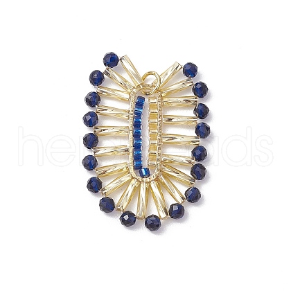 Bohemia Style Glass Seed Beaded Oval Pendants PALLOY-MZ00559-1