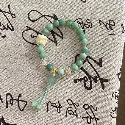 Lion Porcelain Round Beads Stretch Bracelets for Women WG648B1-04-1