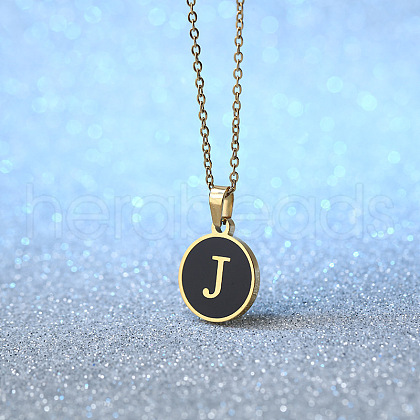 Alloy Black Enamel Disc with Initial Pendant Necklaces for Women WGEDF6F-10-1