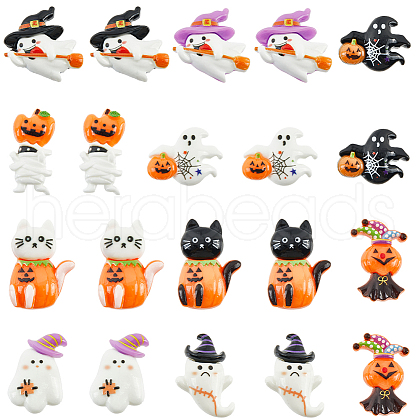 SUNNYCLUE 60Pcs 10 Styles Halloween Opaque Resin Decoden Cabochons RESI-SC0005-71B-1