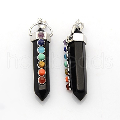 Yoga Chakra Jewelry Platinum Plated Brass Gemstone Double Terminated Pointed Big Pendants G-P053-19E-1