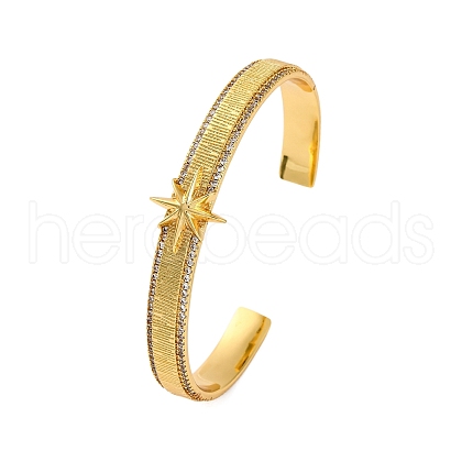 Star Rack Plating Brass Micro Pave Cubic Zirconia Cuff Bracelets for Women BJEW-M040-11G-1