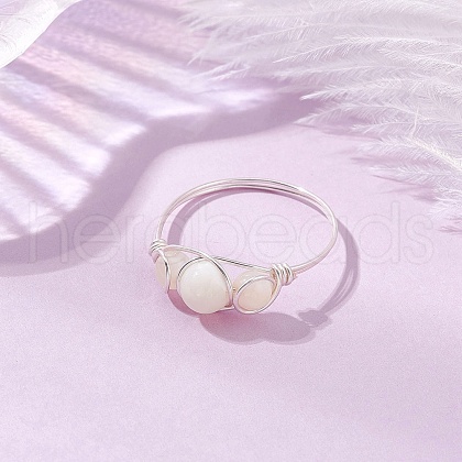 Round Natural Sea Shell Finger Rings RJEW-JR00848-02-1