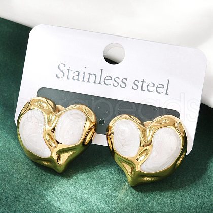 Heart 304 Stainless Steel Enamel Stud Earrings EJEW-M105-03G-1