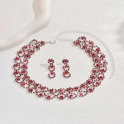 Alloy Rhinestone Link Chain Necklace & Stud Dangle Earrings Sets FS-WG454B6-05-1