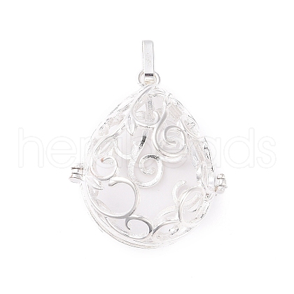 Rack Plating Brass Hollow Teardrop Bead Cage Pendants KK-M181-08S-1