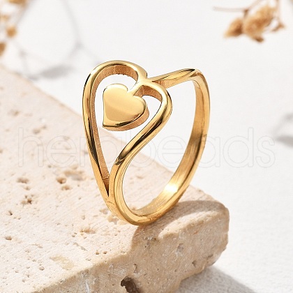 304 Stainless Steel Heart Finger Rings RJEW-Q012-17G-1
