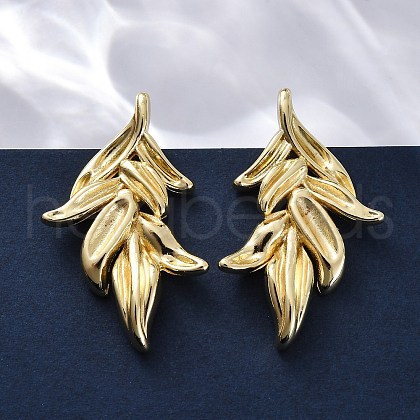 Leaf Brass Stud Earrings EJEW-R025-20G-1