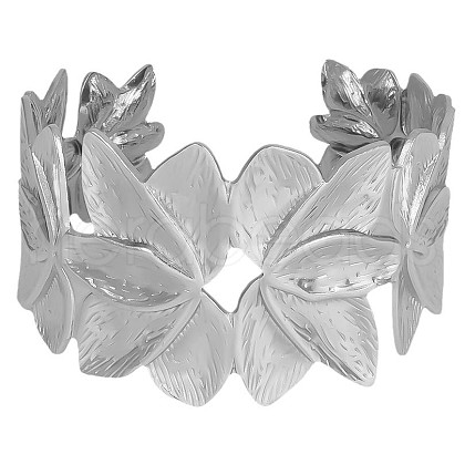 Elegant Floral 304 Stainless Steel Cuff Bangles for Women NF5675-1-1