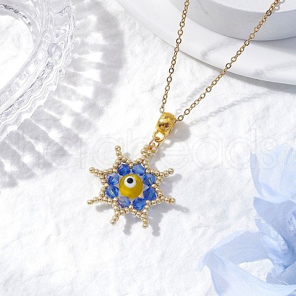 Glass Seed Beads & Handmade Evil Eye Lampwork Star Pendant Necklaces NJEW-MZ00098-01-1