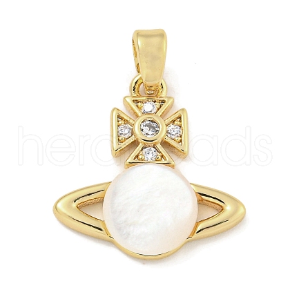 Brass with Clear Cubic Zirconia with Sea Shell Pendant KK-Q820-20G-1