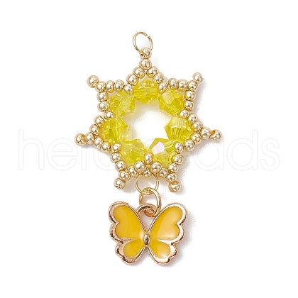Glass Seed Beaded Flower Pendants PALLOY-MZ00623-05-1