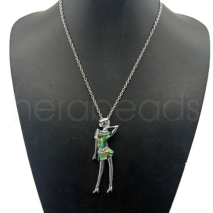Alloy Pave Natural Paua Shell Woman Pendant Necklaces XH4699-6-1