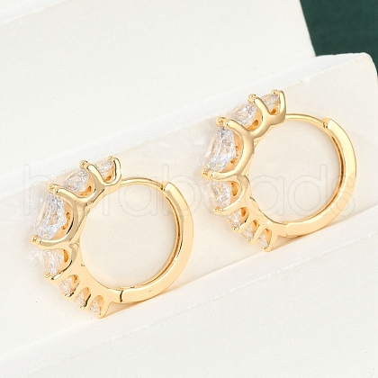 Brass Clear Cubic Zirconia Hoop Earrings EJEW-Q016-14G-1
