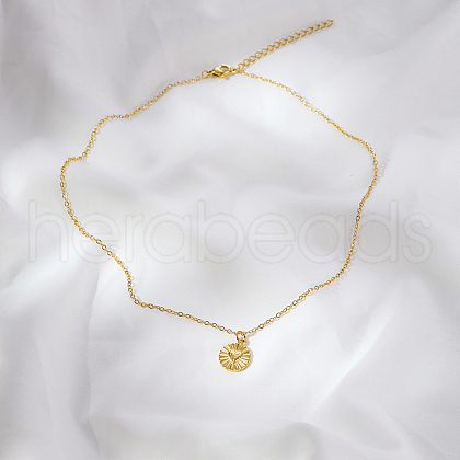 Stainless Steel Flat Round with Heart Pendant Necklaces for Women Casual Daily Jewelry EU8880-2-1