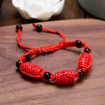 Column Adjustable Cinnabar Braided Bead Bracelets WG3AA70-10-1
