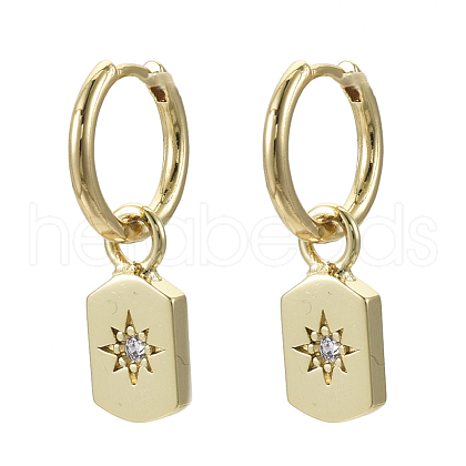 Brass Micro Pave Clear Cubic Zirconia Dangle Huggie Hoop Earrings KK-R137-012-NF-1