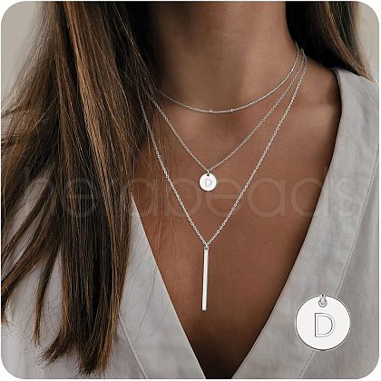3Pcs Simple Style Brass Coin Letter Rectangle Pendant 3 Layer Necklaces FS-WG4BDA4-26-1