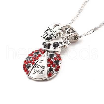 Colorful Rhinestone Ladybird and Heart Pendant Necklace NJEW-I113-13P-1