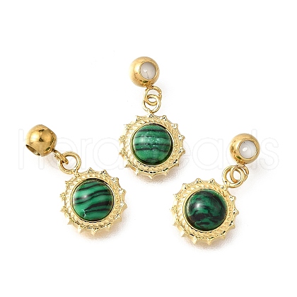 304 Stainless Steel Pave Synthetic Malachite Sun Pendants STAS-H202-24G-1