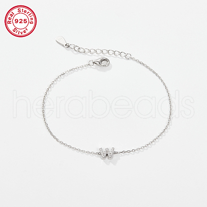 Rhodium Plated 925 Sterling Silver Letter Cubic Zirconia Link Bracelets GI2156-23-1