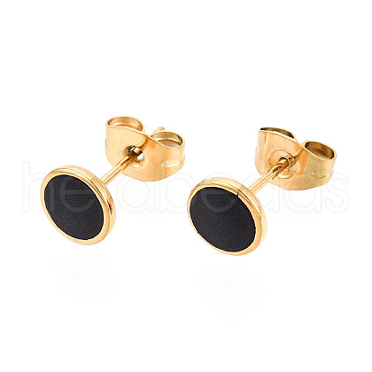 Flat Round 304 Stainless Steel Enamel Stud Earrings EJEW-T047-21G-A-1