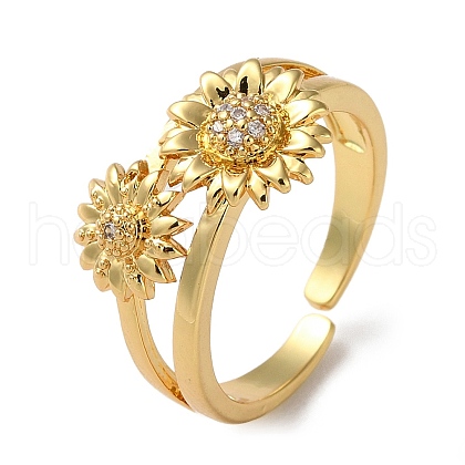 Rack Plating Brass Cubic Zirconia Open Cuff Rings RJEW-K249-01G-1